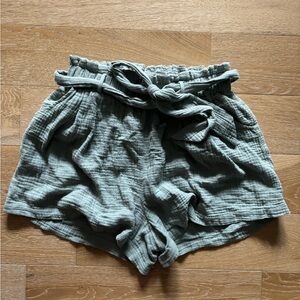 Wishlist Paperbag Linen Shorts with Tie Waist Olive Green Size Small